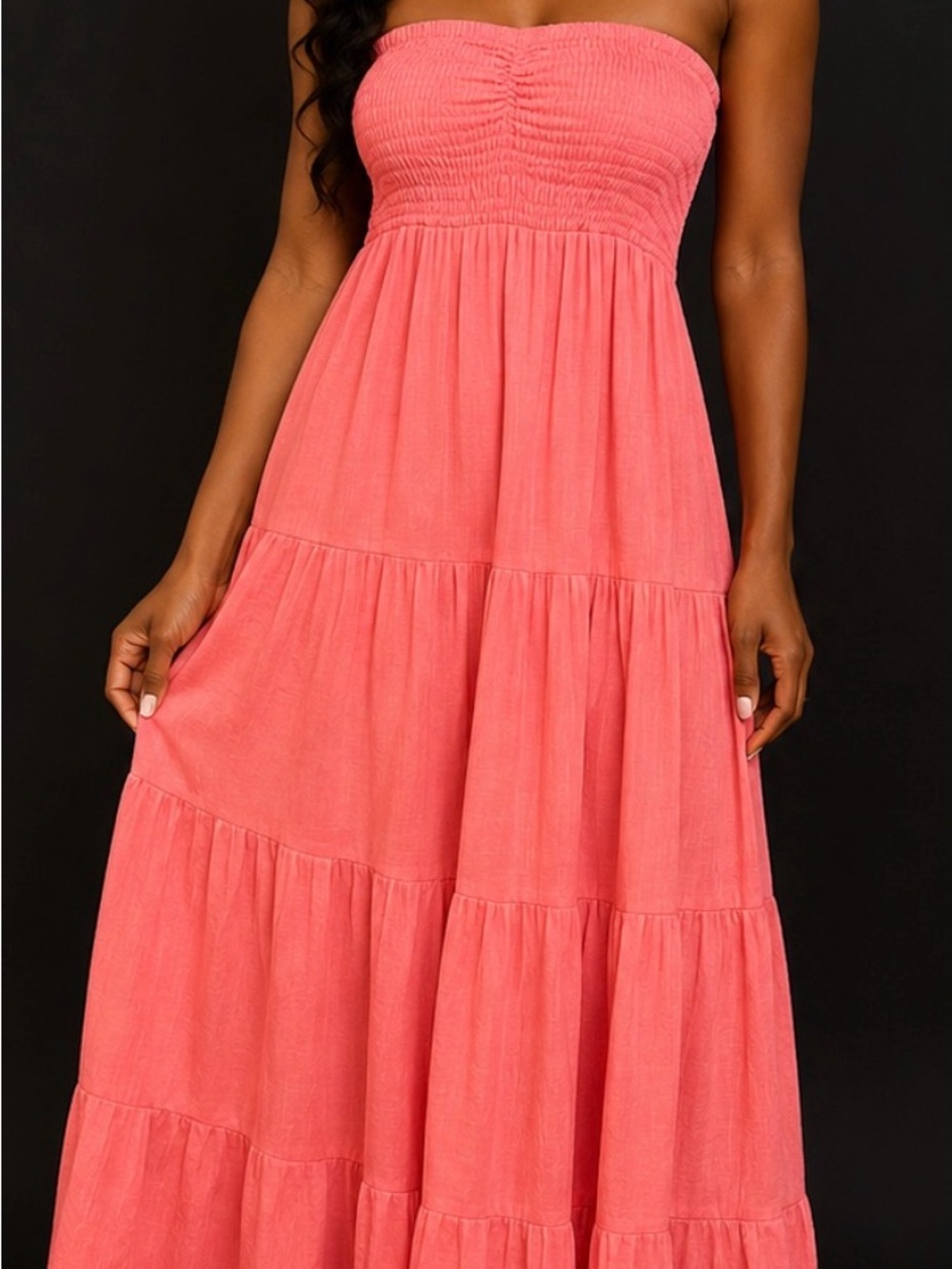 Fashion Nova Coral Strapless Maxi Dress